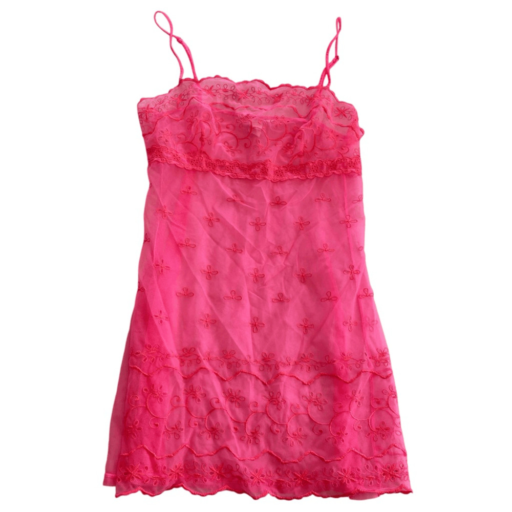 Victoria's Secret Pink Sheer Lace Empire Camisole Lingerie Nightgown Tank Medium